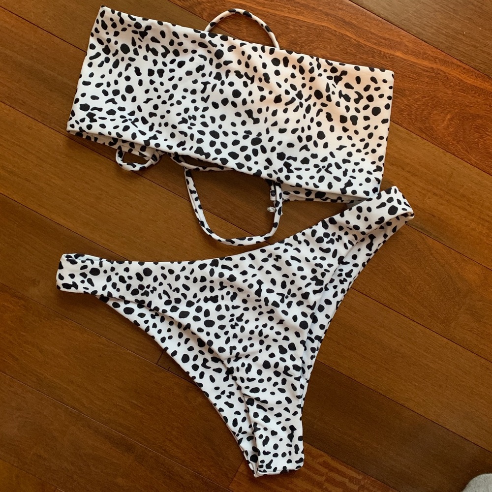 Shein strapless polka dot swim suit